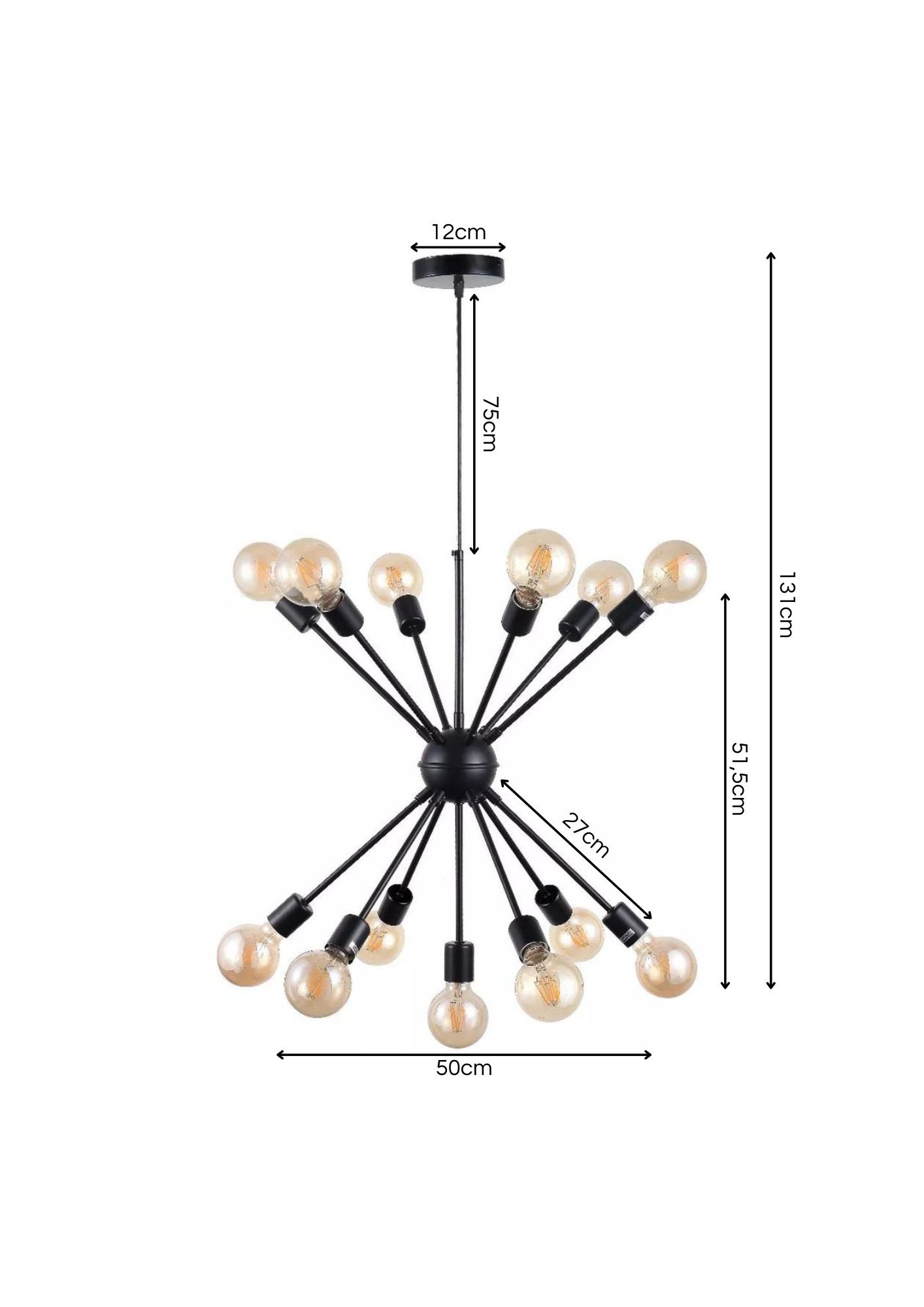 Lustre Pendente Moderno Sputnik Industrial Retrô Preto para 13 Lâmpadas Quarto Sala Escritório Inl55 - 3