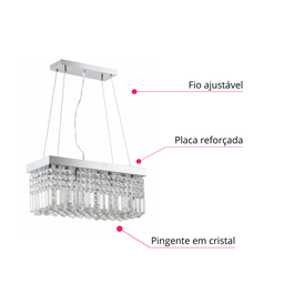 Lustre Pendente Cristal Legítimo Delicado Luxo Retangular com 524 Cristais Inl13 - 6