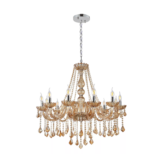 Lustre Candelabro Pendente Luxo Cristal Legitimo Âmbar 10 Braços