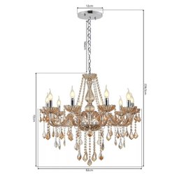 Lustre Candelabro Pendente Luxo Cristal Legitimo Âmbar 10 Braços Sala Jantar Sala Estar Quarto Inl52 - 5