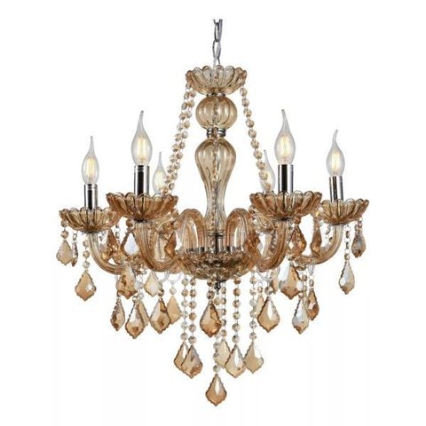 Lustre Candelabro Pendente Luxo Cristal Legitimo Cor Âmbar 6 Braços Sala Quarto Cozinha Inl49
