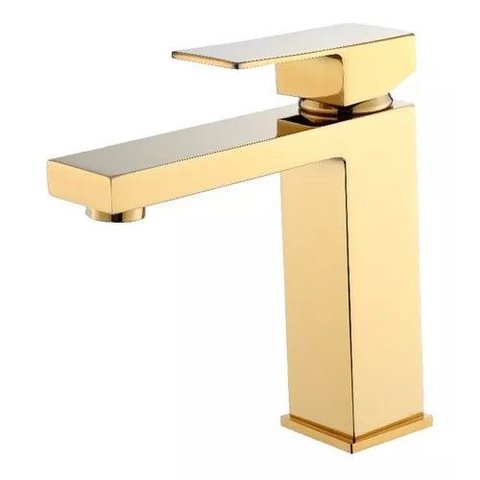Torneira Monocomando Quadrada Bica Baixa Dourada Gold Luxo Banheiro Lavabo Inovartte In29