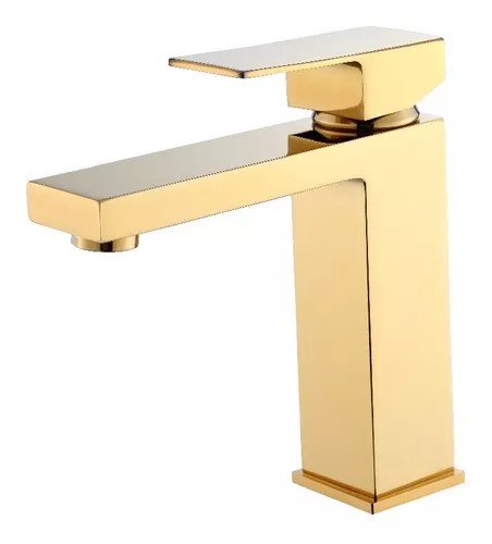 Torneira Monocomando Quadrada Bica Baixa Dourada Gold Luxo Banheiro Lavabo Inovartte In29 - 1