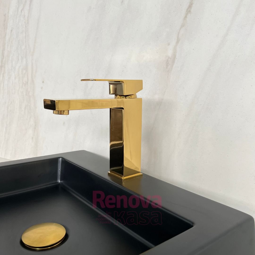 Torneira Monocomando Quadrada Bica Baixa Dourada Gold Luxo Banheiro Lavabo Inovartte In29 - 2