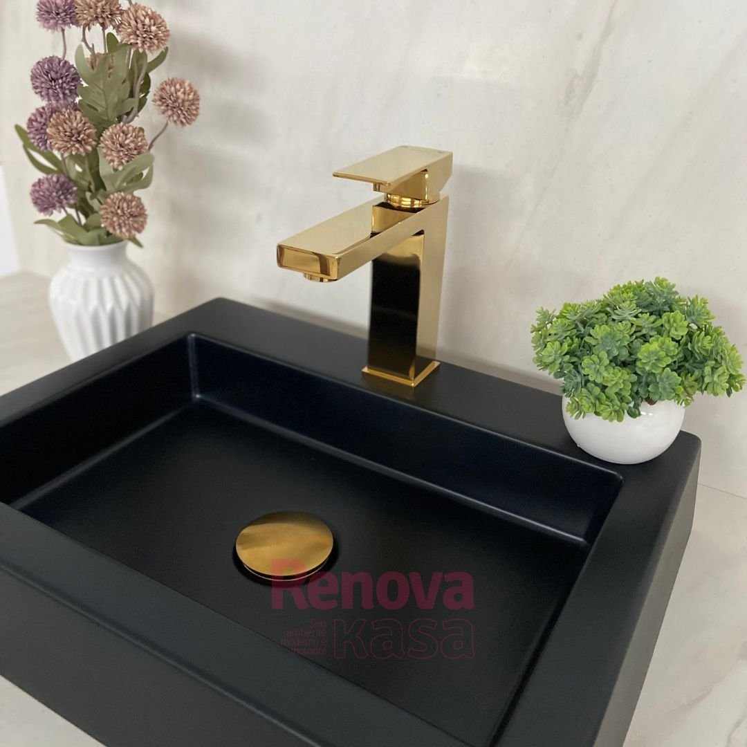 Torneira Monocomando Quadrada Bica Baixa Dourada Gold Luxo Banheiro Lavabo Inovartte In29 - 3