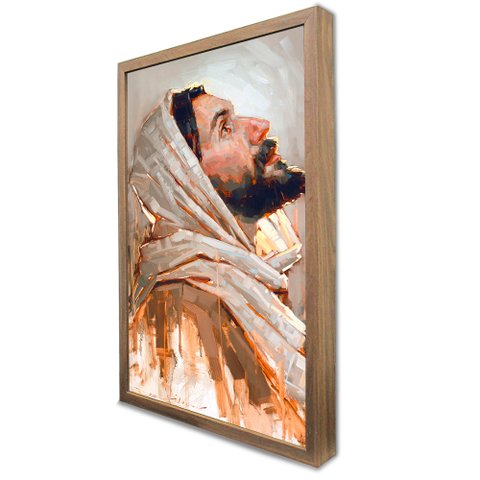 Quadro Decorativo Jesus Cristo Luz Divina em Moldura Caixa Tacolado Moldura Caixa 3cm Madeira com Vi