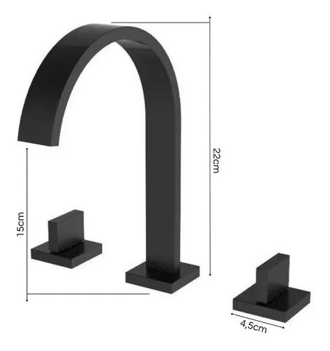 Torneira Misturador Duplo Comando Quadrada Preto Fosco Luxo para Banheiro Lavabo Inovartte In25 - 6