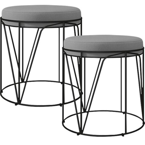 Kit 02 Puffs Decorativo Aramado Preto Zaya L02 Corano Cinza - Lyam Decor