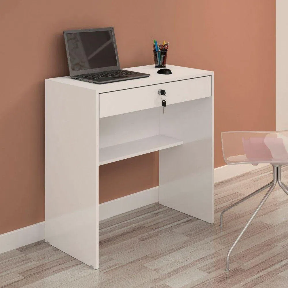 Escrivaninha Mesa Escritório com Chave Andorinha 1 Gaveta 72cm Branco Menor preço em Escrivaninha Mesa Escritório com Chave Andorinha 1 Gaveta 72cm Branco