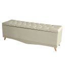Ver imagem 2 de Recamier Calçadeira Baú Helena Queen 160 Cm Botão Encapados Pés Palito Suede Porcelana Eli Móveis