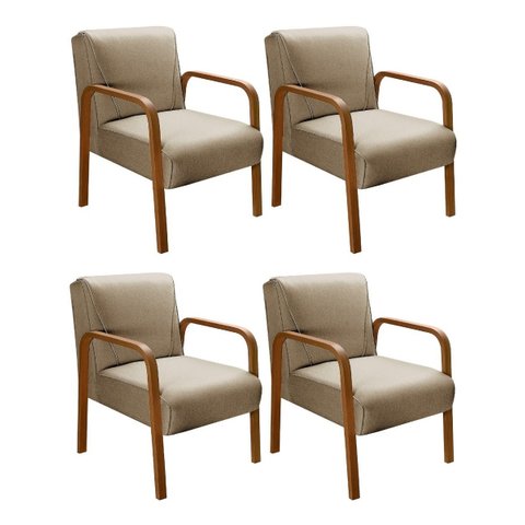 Kit 04 Poltronas Cadeiras Decorativas Anita Para Sala Mesa De Jantar Quarto Recepção - Linho Marrom