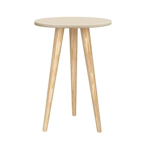 Mesa de Canto Theo Areia Fosco com Pés Madeira Natural - Reller Móveis