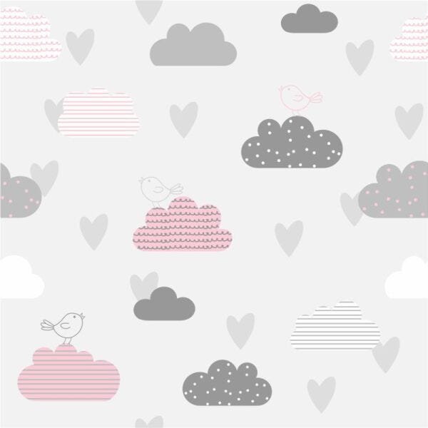 Adesivo de Parede Nuvens Cinza e Rosa com Pássaros - 2