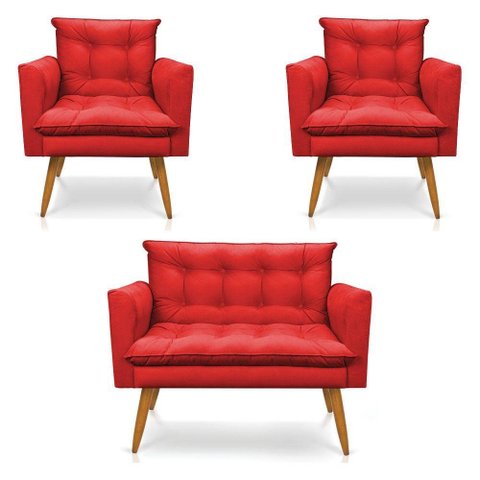 Kit 2 Poltronas Namoradeira 2 Lugares Vermelho