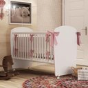 Ver imagem 4 de Berço Percasa 12kg 133cm MDP e Madeira Maciça Branco e Rosa com Regulagem e Suporte Mosquiteiro