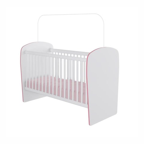 Berço Percasa 12kg 133cm MDP e Madeira Maciça Branco e Rosa com Regulagem e Suporte Mosquiteiro