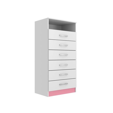 Cômoda Rack para Quarto Infantil 6 Gavetas 1 Nicho Maxi Branco/Rosa