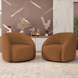 Kit 02 Poltronas Decorativas Giratória Angelina M03 Linho Telha - Lyam Decor - 2