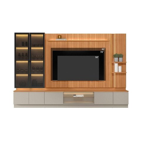 Conjunto Estante Modular Magnum com LED para TV 75 Polegadas Canela e Gris