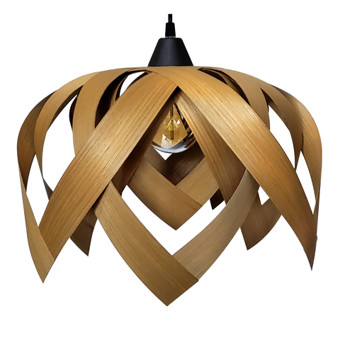 Luminária Pendente Madeira Natural Teto Sala Quarto Cozinha Flor de Lótus Freijó