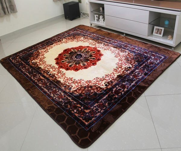 Tapete Sala Veludo 3D Estampado Vila Real Marrom -2,00x2,50 - 1