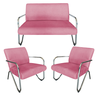 Kit Namoradeira + 2 Poltronas Decorativa Bela Suede Rosa Braço Cromado - 1