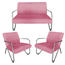 Ver imagem 1 de Kit Namoradeira + 2 Poltronas Decorativa Bela Suede Rosa Braço Cromado