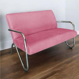 Kit Namoradeira + 2 Poltronas Decorativa Bela Suede Rosa Braço Cromado - 3