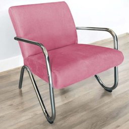 Kit Namoradeira + 2 Poltronas Decorativa Bela Suede Rosa Braço Cromado - 6