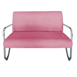 Kit Namoradeira + 2 Poltronas Decorativa Bela Suede Rosa Braço Cromado - 2