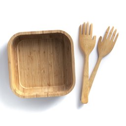 KIT BOWL QUADRADO DE BAMBU COM PEGADOR MÃOZINHA - 2PÇS - 1