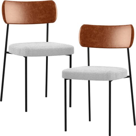 Kit 02 Cadeiras Estofadas para Sala de Jantar Melina L02 Couríssimo Camel Bouclê Cinza - Lyam
