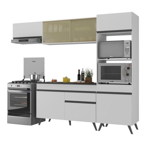 Armário de Cozinha Compacta 252cm Veneza Multimóveis V3691 Branco/Preto