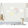 Adesivo Parede Infantil Lua Touca Rosa com Nuvens e Estrelas - 1