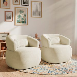 Kit 2 Poltrona Orgânica Chloe Boucle Bege Redonda Decorativa com Almofada Plumante - Arkell