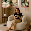 Ver imagem 2 de Kit 2 Poltrona Orgânica Chloe Boucle Bege Redonda Decorativa com Almofada Plumante - Arkell