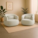 Ver imagem 1 de Kit 2 Poltrona Orgânica Chloe Boucle Bege Redonda Decorativa com Almofada Plumante - Arkell