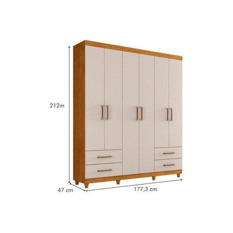 Guarda Roupa Solteiro 6 Portas e 4 Gavetas C- Pés Canadá Plus Cinamomo-off White Conquista