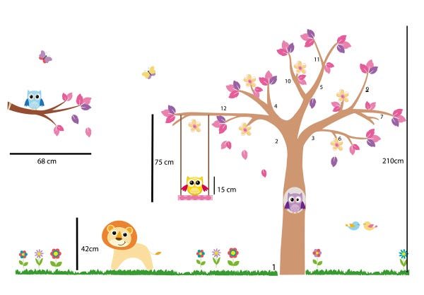 Adesivo de Parede Infantil Arvore Coruja Quarto de Meninas - 2