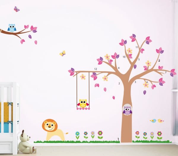 Adesivo de Parede Infantil Arvore Coruja Quarto de Meninas - 1