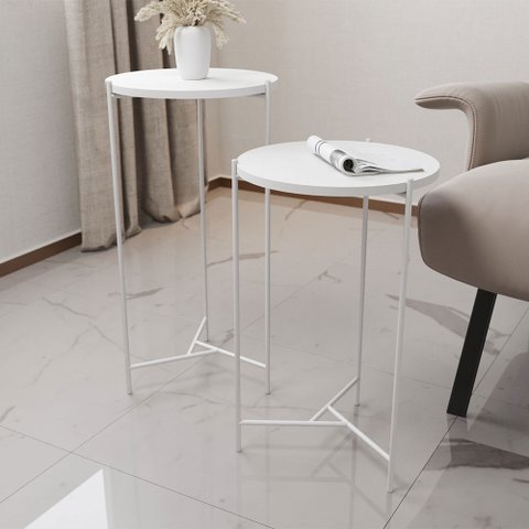 Mesa Lateral Redonda Áquila Branca Tampo Branco