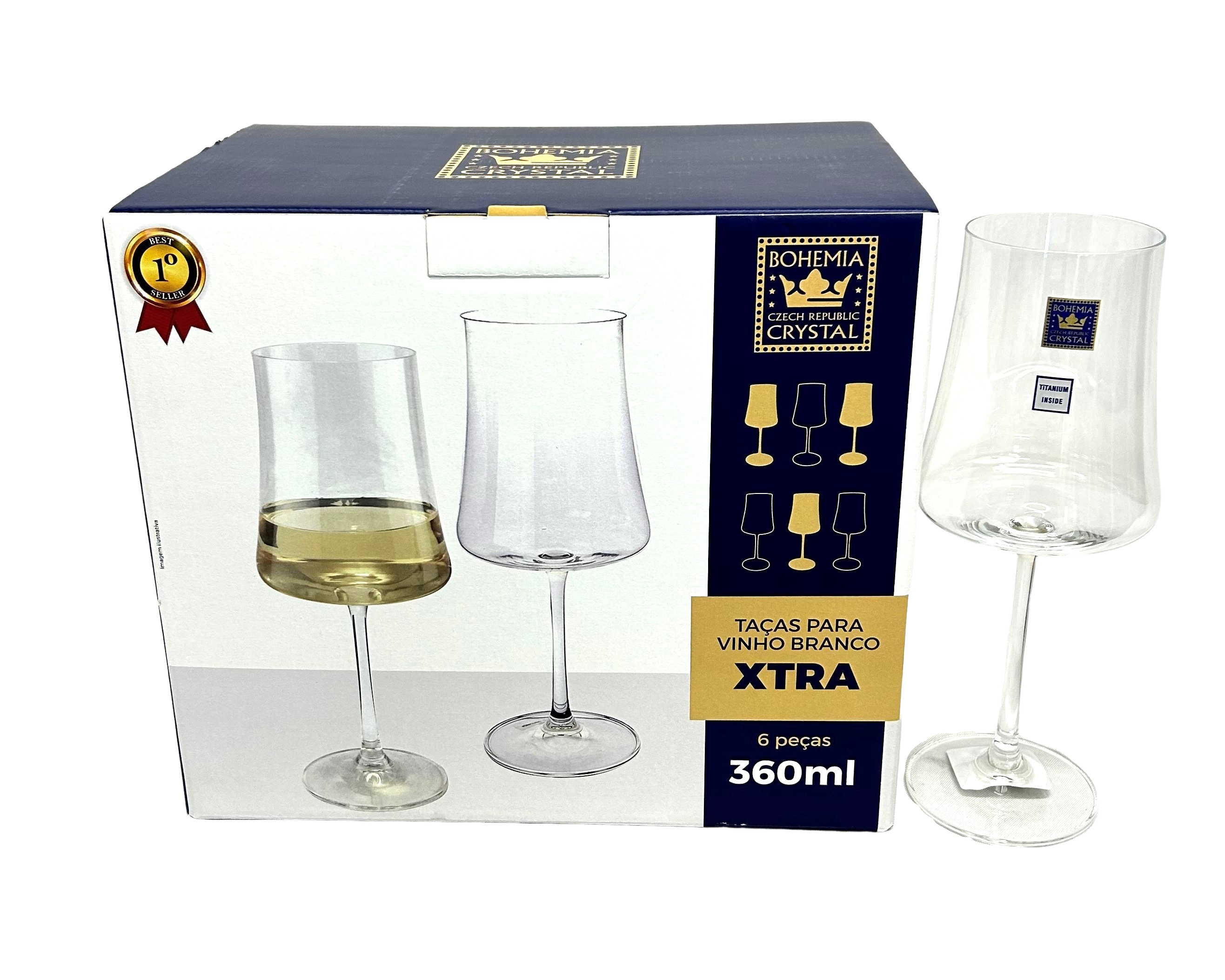 Jogo 6 Taças Cristal Ecol Vinho Branco 360ml Linha Xtra Fundo Quadrado Bohemia - 3