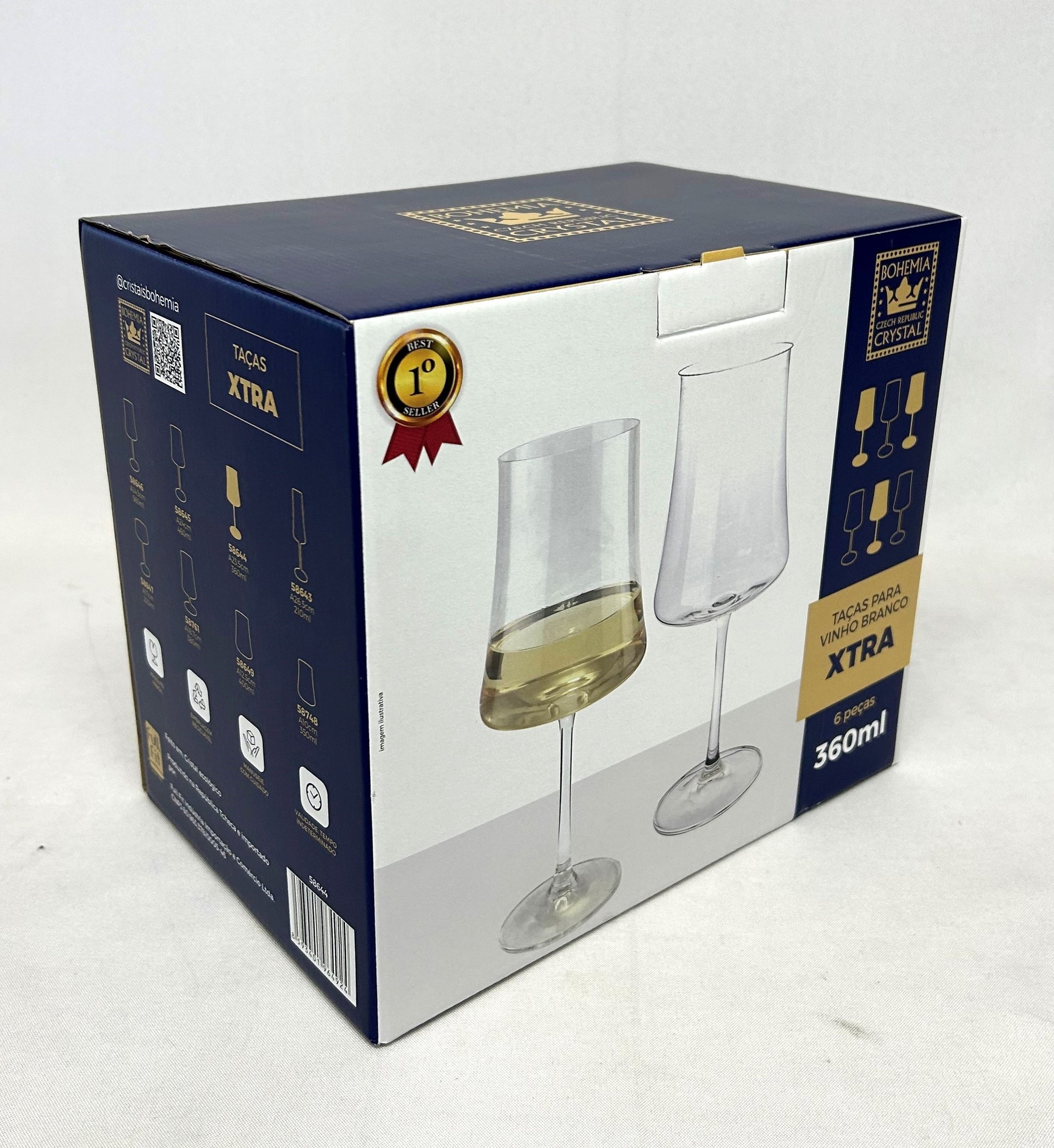 Jogo 6 Taças Cristal Ecol Vinho Branco 360ml Linha Xtra Fundo Quadrado Bohemia - 5