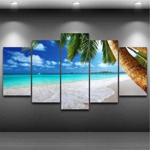 Quadro Mosaico Paisagem Praia 5 Peças 1,20x0,70cm Ref 06 - 1