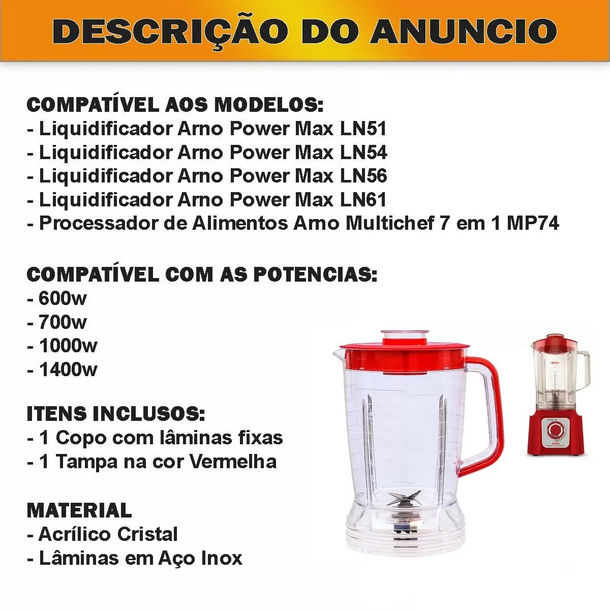 Copo De Liquidificador Arno Power Max 1000w Cristal Vermelho - 8