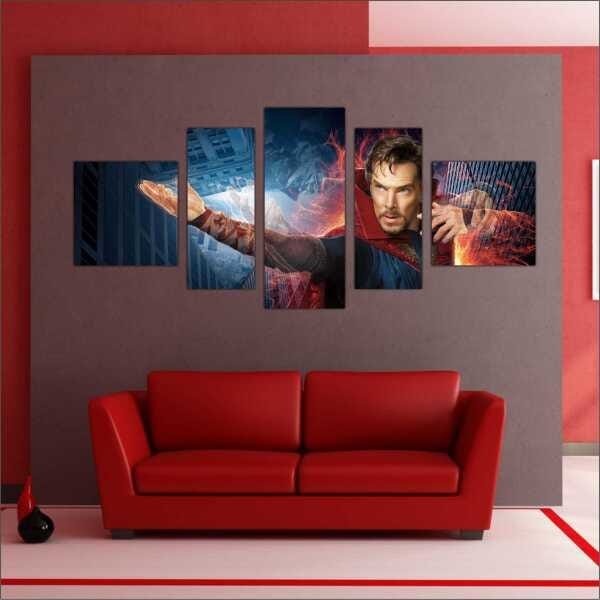 Quadro Decorativo Doutor Estranho Heróis Filmes Cinema Salas Interiores Mosaico 5 Peças Com Moldura - 2