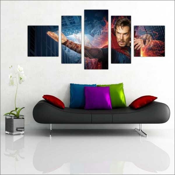 Quadro Decorativo Doutor Estranho Heróis Filmes Cinema Salas Interiores Mosaico 5 Peças Com Moldura - 1