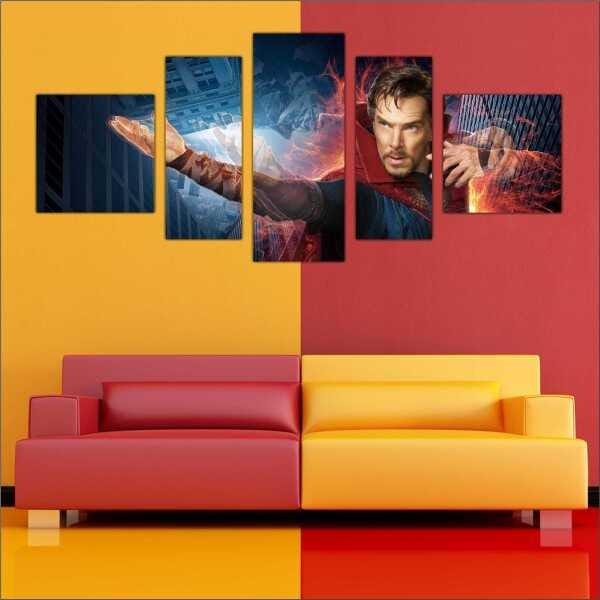 Quadro Decorativo Doutor Estranho Heróis Filmes Cinema Salas Interiores Mosaico 5 Peças Com Moldura - 4