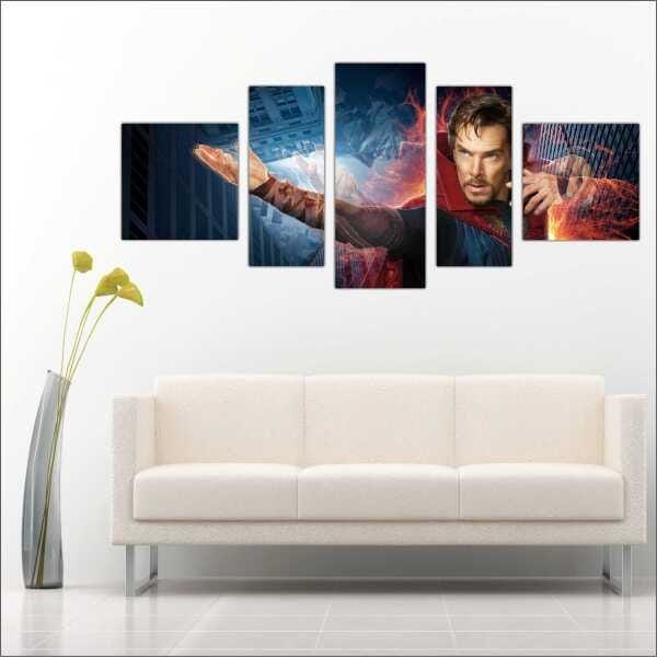 Quadro Decorativo Doutor Estranho Heróis Filmes Cinema Salas Interiores Mosaico 5 Peças Com Moldura - 3