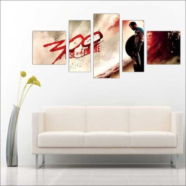 Quadro Decorativo Filme 300 Cinema Salas Interiores Mosaico 5 Peças Com Moldura - 1